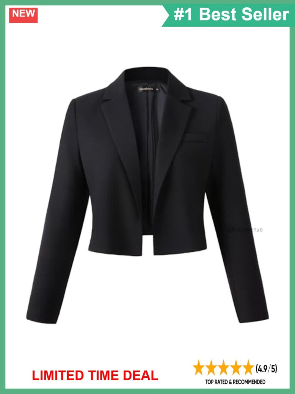 Womens Cropped Blazer Open Front Notch Lapel Long Sleeve Business Casual